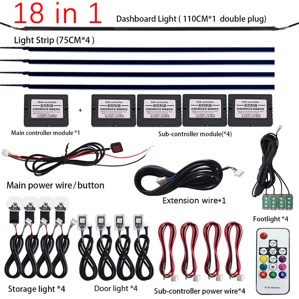 18/22 in 1 213/64 Farbe Regenbogen Symphonie Auto Umgebungsbeleuchtung Kit RGB LED Streifen Licht Acryl Innen Atmosphäre Lampe APP Fernbedienung
