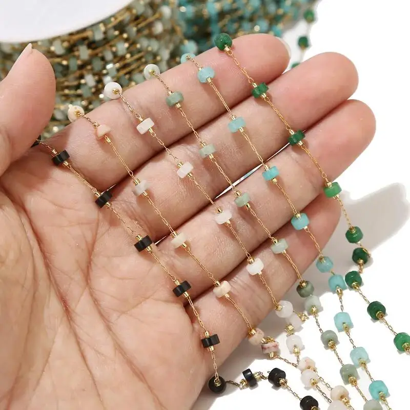 

2 метра, 6 цветов, бусины из натурального камня, цепочка с цепочкой из нержавеющей стали для DIY ожерелья, браслетов, изготовления ювелирных изделий