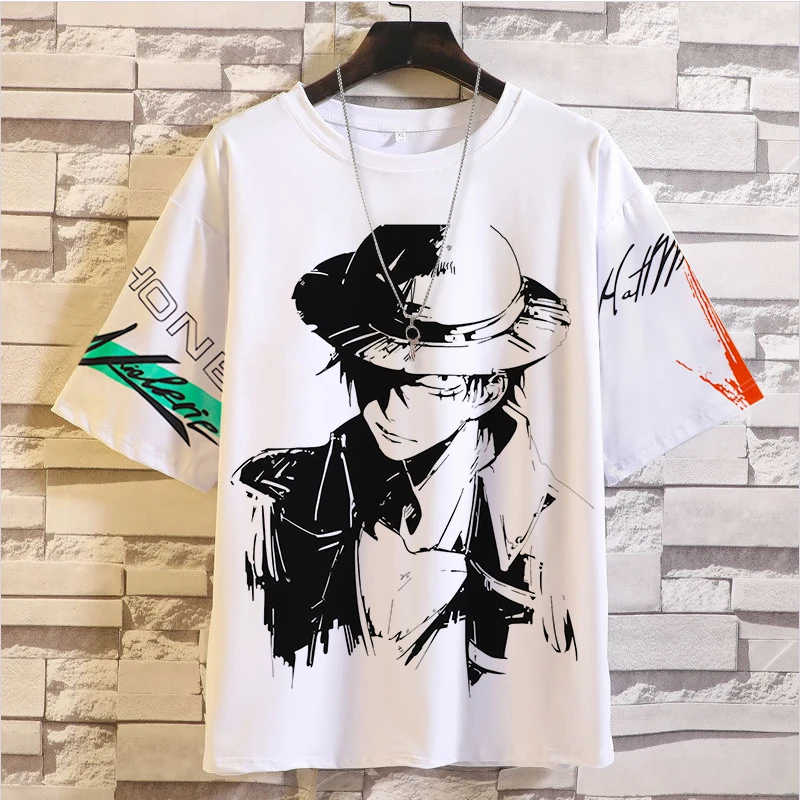 MINISO One Piece Men's T Shirt Japan Cartoon 3d Prints Casual Short Sleeve Tees Street Fashion T-Shirts Male Oversized Clothing