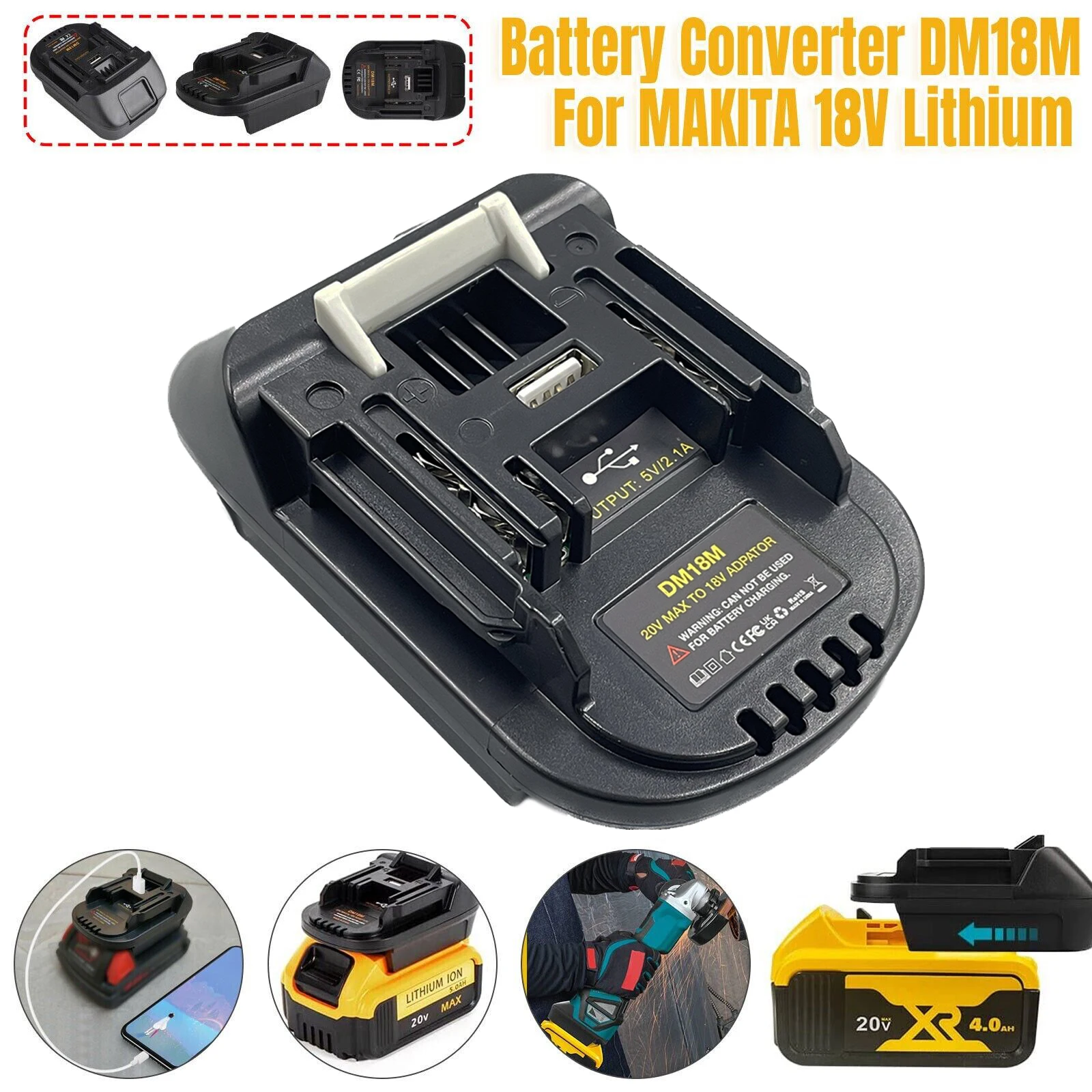 מתאם סוללת DM18M עבור כלי עבודה של Makita 18V המרה לסוללת Dewalt 20V וסוללת Milwaukee M18 18V לסוללת Makita 18V