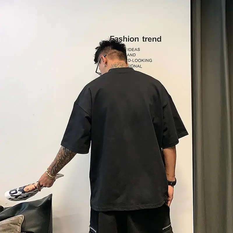 Large men's heavy-duty pure cotton short sleeved T-shirt with summer trendy brand contrasting color letters half sleeved T-shirt
