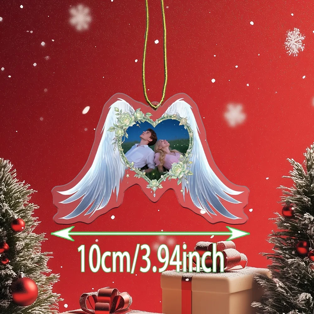 1pc/3pcsCustom Christmas-themed ornaments. Double-sided printing, wing design surrounding a heart shape, Christmas gifts. Suitab