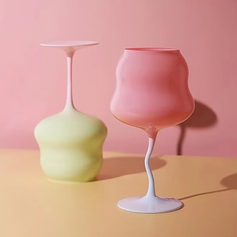 1pc 500ml Macaroon Gradient Color Goblet Glass Cream Wine Cup Suitable For Cocktails Red Wine And Spirits Perfect For Bar Use