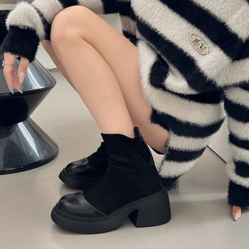 2024 Women's Boots Autumn Luxury Warm Boots Women's Shoes Winter Short Tube Mid Heel Back Zipper Fashion Versatile Boots