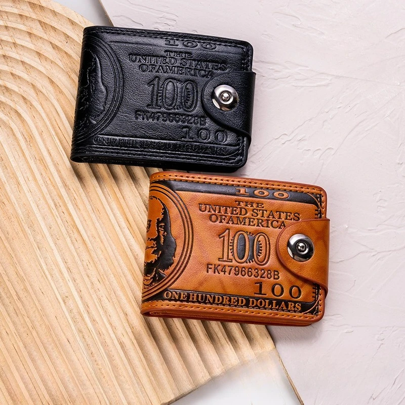กระเป๋าสตางค์ผู้ชายลายดอลลาร์, กระเป๋าใส่บัตรหลายใบ, กระเป๋าสตางค์แบบสั้นแม่เหล็กปิดผนึก, กระเป๋าใส่เหรียญหนัง PU