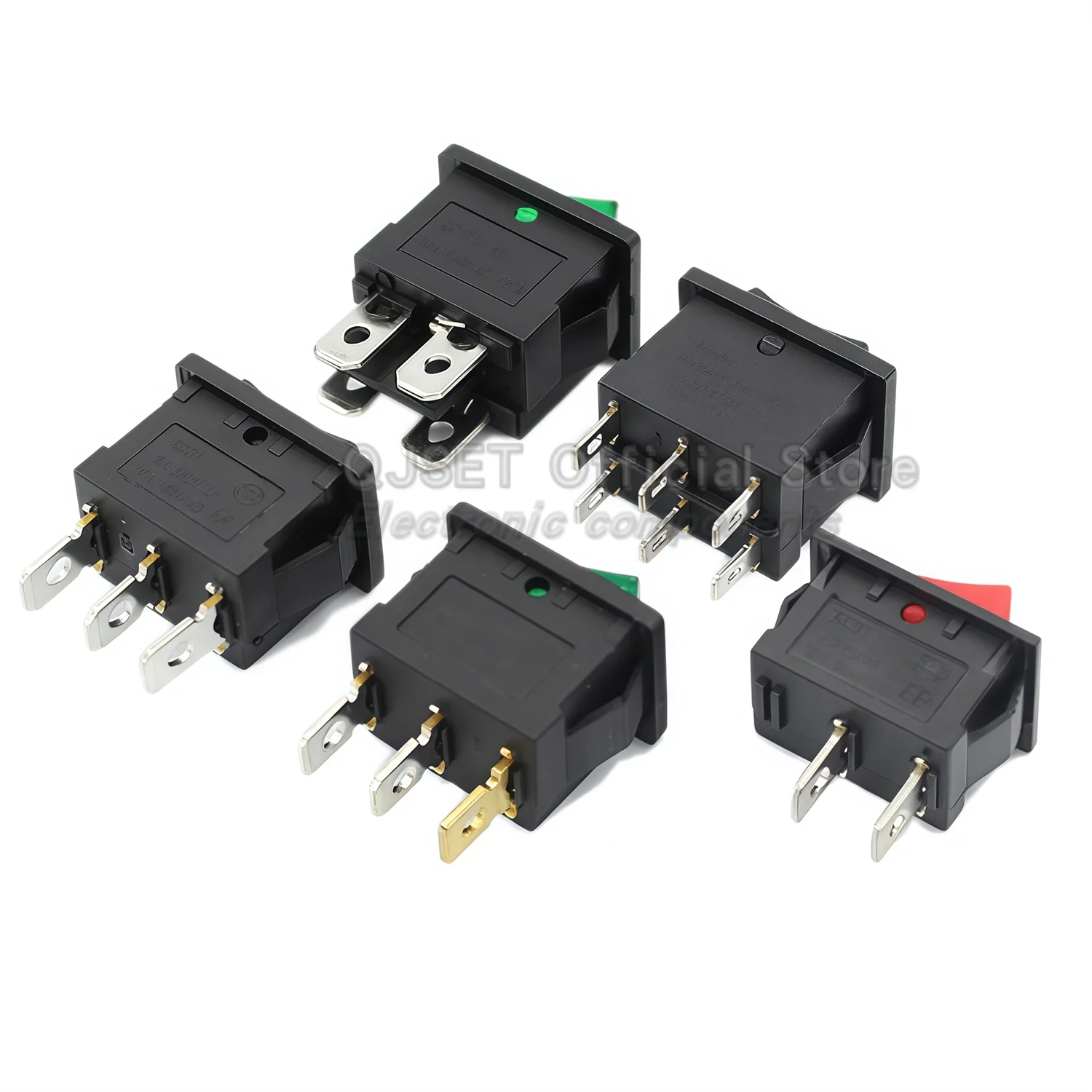 5Pcs KCD1 15X21mm 2/3/4/6 Pin 2/3-Position Push-button Power Switches Black Red Green 6A/250V 10A/125V AC Water Dispenser Switch