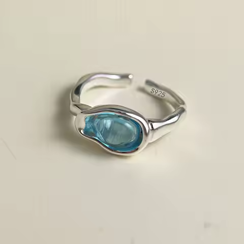 925 Sterling Silver Rings for Women Couple Minimalist Handmade BLue Stone Ring Fine CZ Jewelry Birthday Gift Prevent Allergy