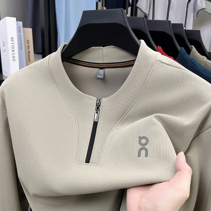 

Autumn Men's Small V-Neck Casual Fashion Solid Color Versatile Zipper Crew Neck Long Sleeve Sweater