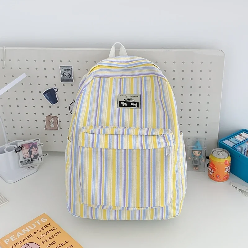 Striped Colorblock Fashionable Nylon Backpack Large Capacity Zipper Schoolbag 2024 Hot Sale Bags for Women Mochila