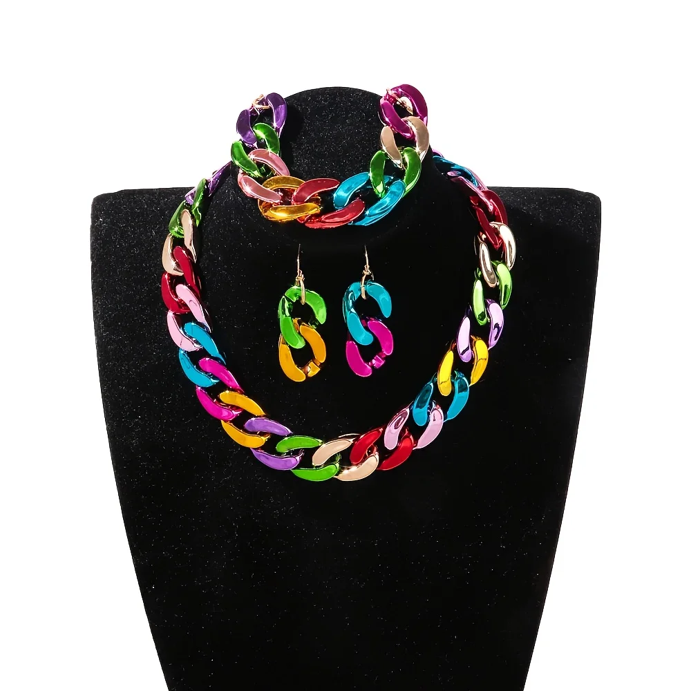 New Trending Acrylic Chain Choker Necklace For Women Colorful Link Chains Necklace Set Fashion Y2K Accessories