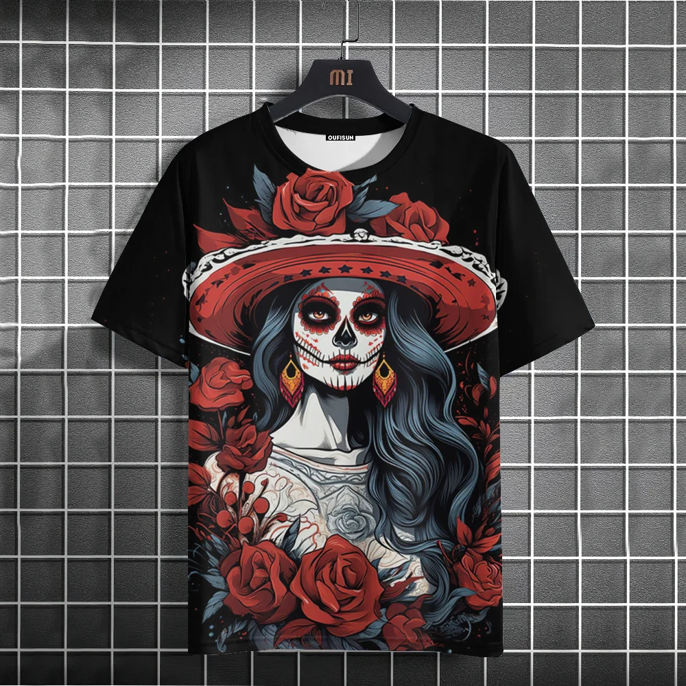 Mexican Skull Day of The Dead Graphic T Shirt for Men Womens Graffiti Clothing Horror Goth T-shirts Fashion Streetwear Tops Tees - Image 4