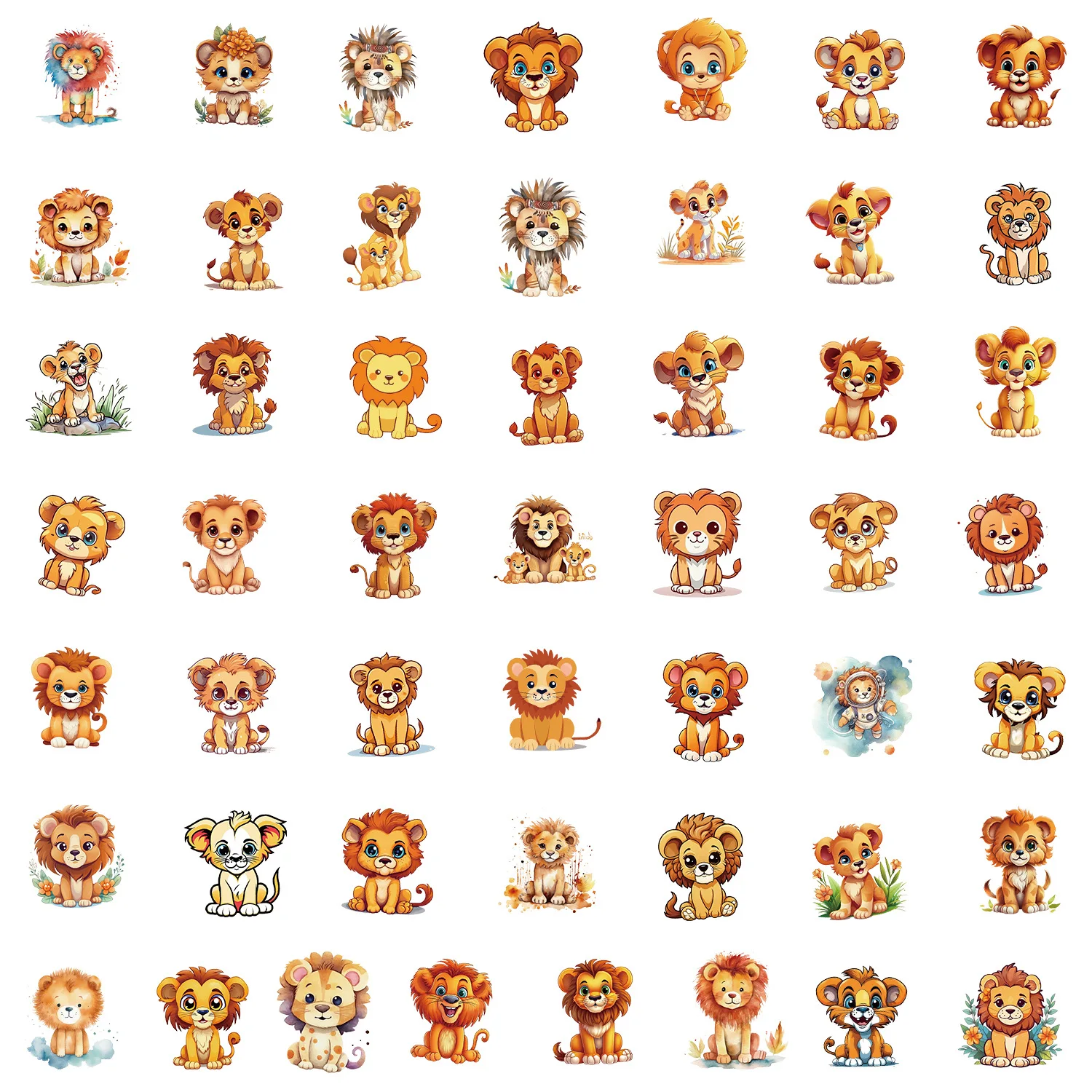 50pcs INS Little Lion Graffiti Luggage Decoration Sticker Waterproof Creative Notebook DIY Sticker