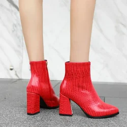 ZawsThia sexy ladies pumps winter shoes red green blue classic womens ankle boots block high heels pointed toe riding boots