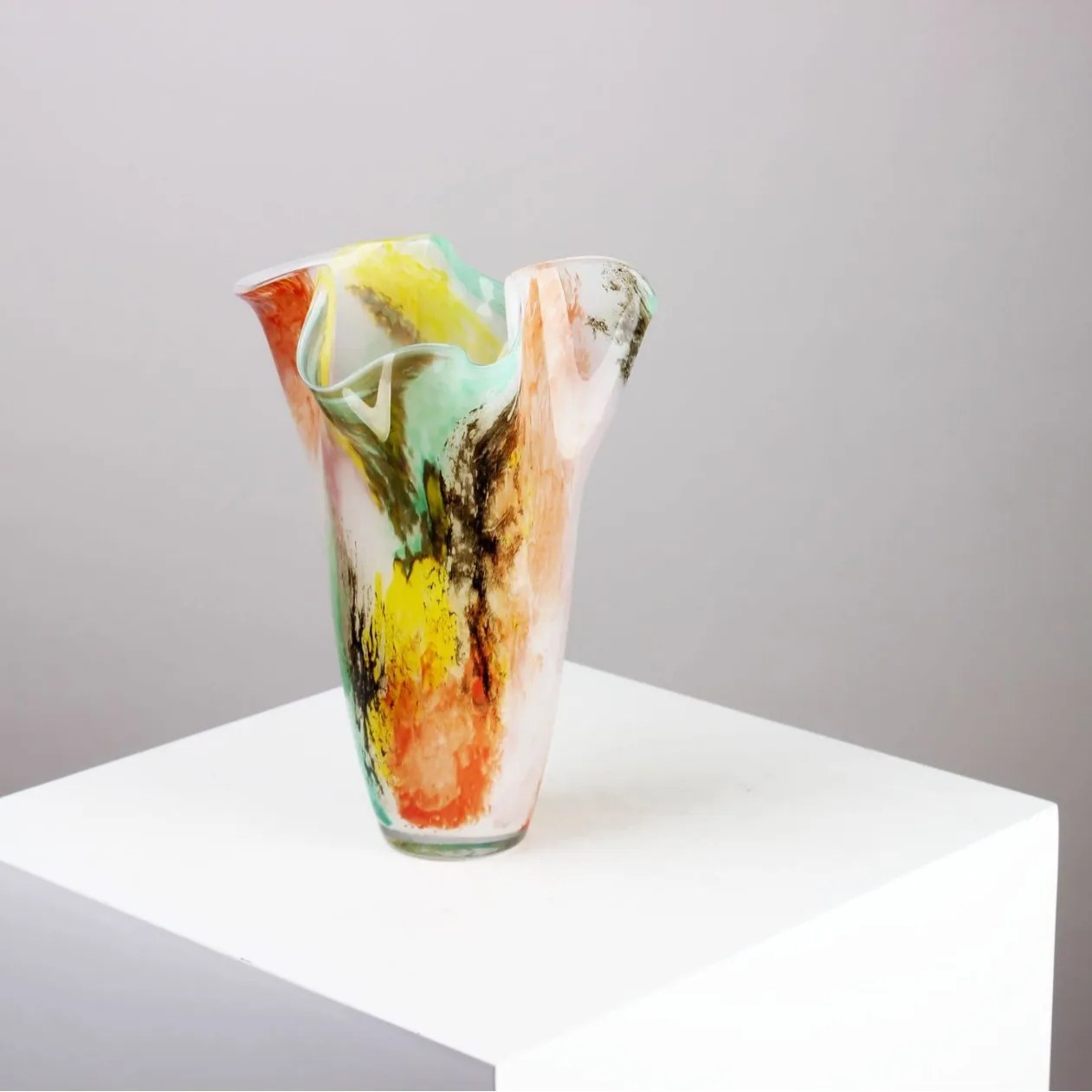 Color texture wrinkled large diameter antique vase Nordic handmade glazed glass vase flower ornament advanced
