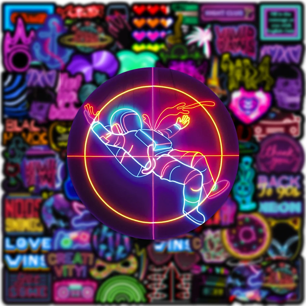 10/30/50/100pcs Cool Cartoon Neon Light Graffiti Stickers Aesthetic Decals DIY Laptop Motorcycle Notebook Car Decoration Sticker