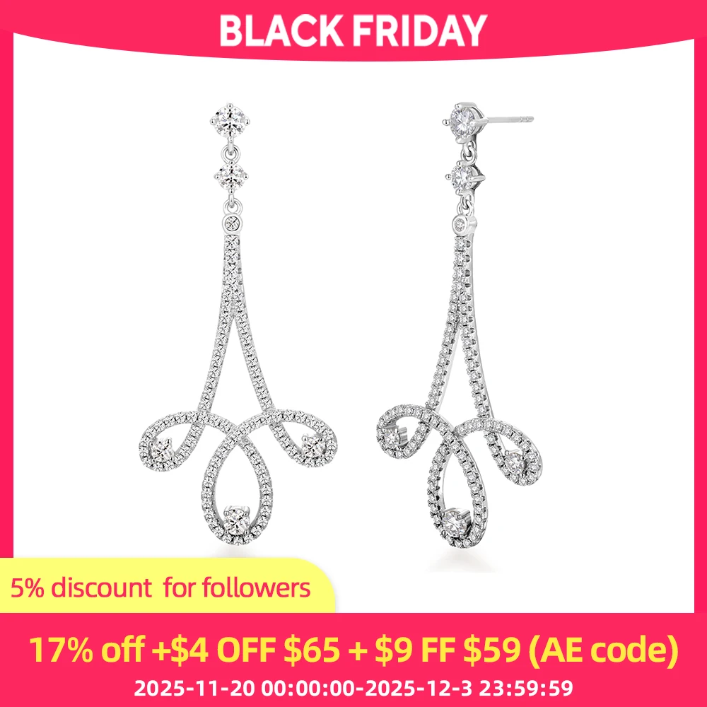 

ANDH Moissanite Drop Earrings Vintage-Inspired Design Luxury Pendant Earrings Wedding Party Evening Wear Women's Elegant Jewelry