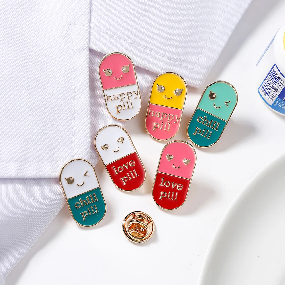 Cute Different Mood Colorful Pills Brooch Chill Love Happy Three Different Colors Small Exquisite Jewelry Gift for Girls Nurse