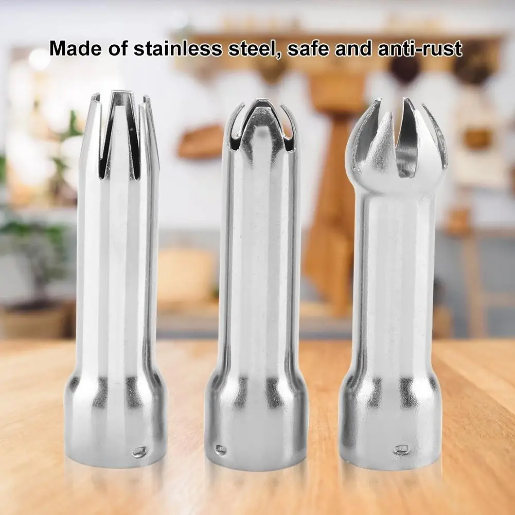 3pcs Stainless Steel Cake Decoration Nozzle Set - Safe Cream Piping Tips for DIY Baking Projects