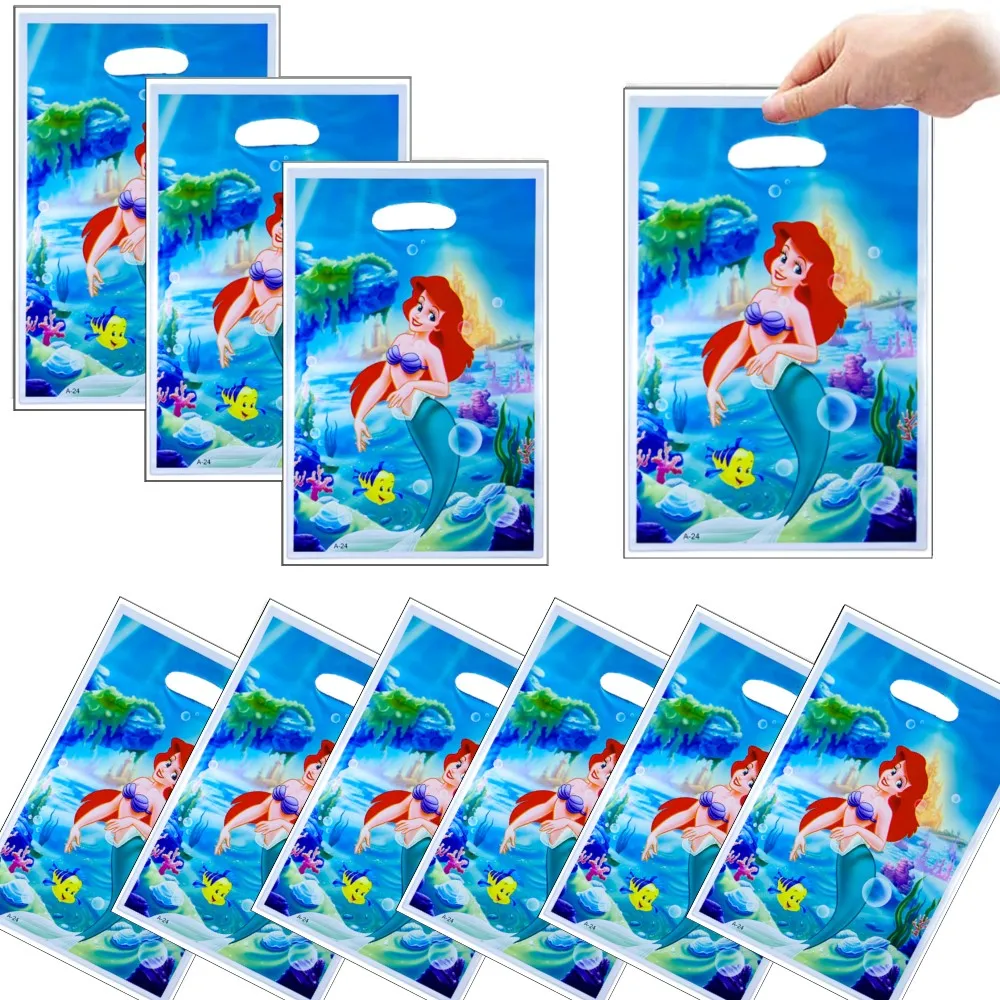 Disney Mermaid Party Gift Bags Candy Cookie Packing Bags Princess Ariel Treat Favor Snack Bag Girl Baby Shower Birthday Supplies