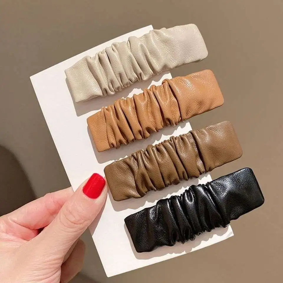 Korean New Leather Fold Solid Color Hair Clips Simple Elegant Hair Clips for Girls Headwear Women Hair Accessories