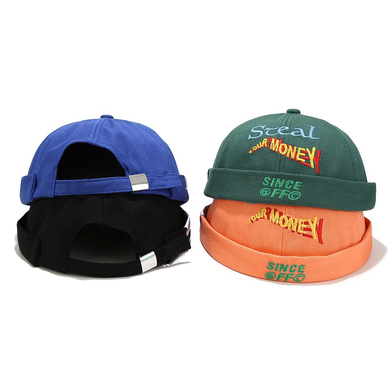 Casquette docker brodée sans visière pour hommes et femmes, casquettes sans bord réglables, casquette pour hommes, chapeau breton, mode hip hop, rue, lettre supérieure