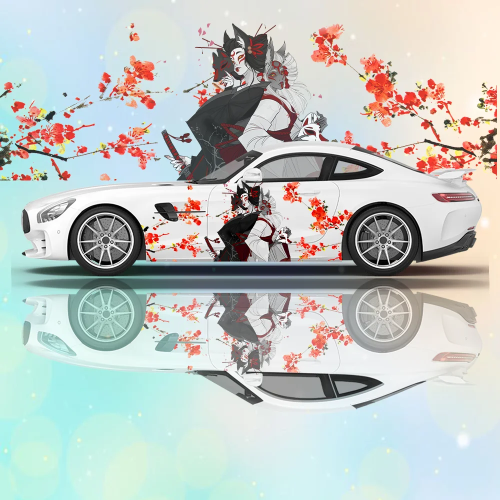 

Japanese Woman Various Flowers Car Vinyl Wrap Decal Self-adhesive PVC Sticker Suitable for Truck SUV Decoration Auto Accessories