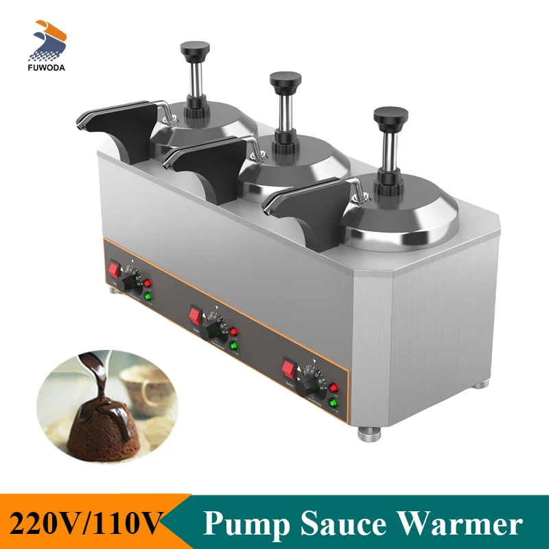 

Pump Type Sauce Warmer 3 Pots Stainless Steel Chocolate Sauce Jam Heating Machine Large Capacity Commercial or Household