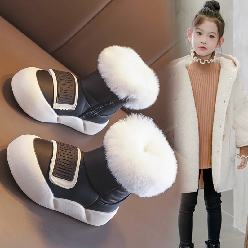 الأطفال أحذية الثلوج سميكة أفخم الدافئة الفتيات الأحذية 2025 الشتاء موضة عدم الانزلاق طفل حذاء رياضة مقاوم للماء الشتاء عادية النساء التمهيد