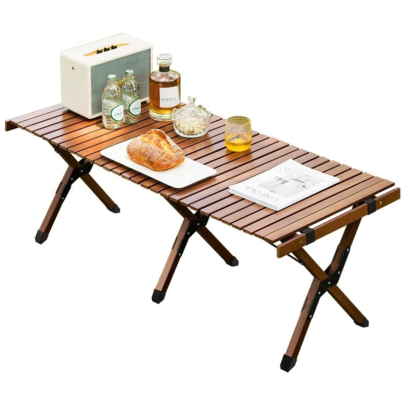 Solid wood egg roll table, multi-functional outdoor camping table, outdoor folding table