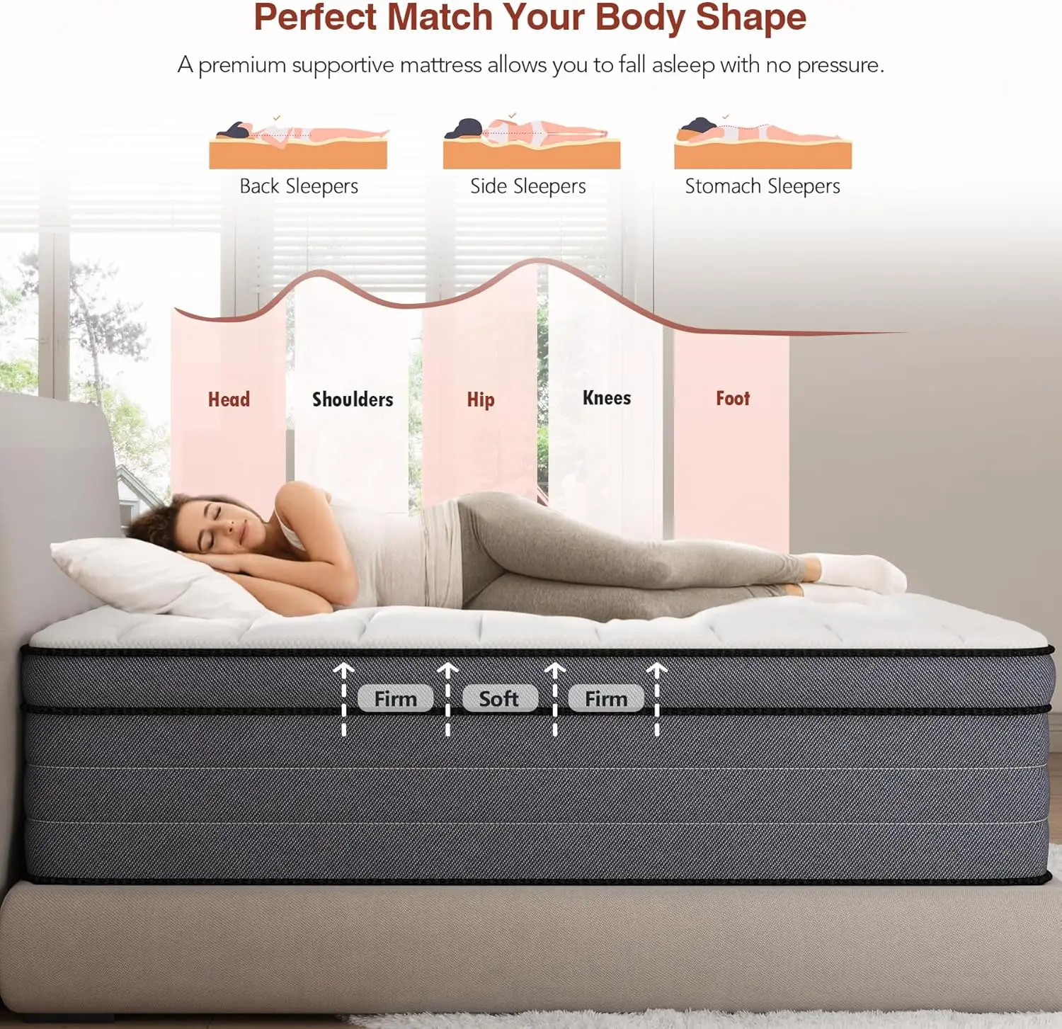 Matelas Hybride King Size de 12 Pouces, avec Mousse à Mémoire de Forme en Gel et Ressorts de Poche, Lit King Size dans une Boîte