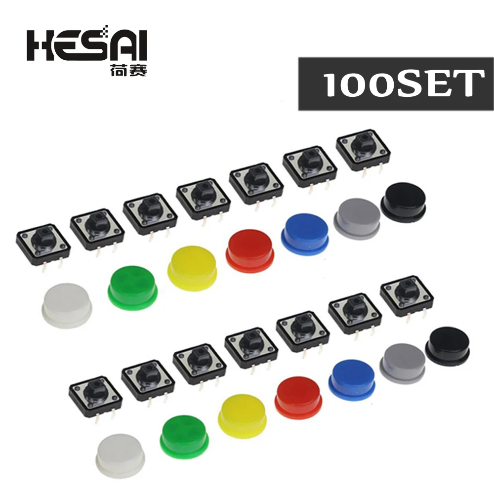 100Set Keycap Tactile Push Button Switch Momentary 12*12*7,3 MM Micro Schalter Taste arduino Assorted Kit für Arduino Raspberry Pi