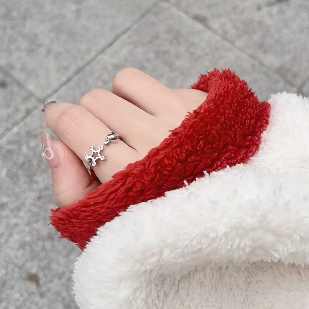 Kpop Winter Ring Fashion Finger Accessories Quality  Adjustable Ring Heart And Snowflake Shaped Idol Fans Collection Pendants