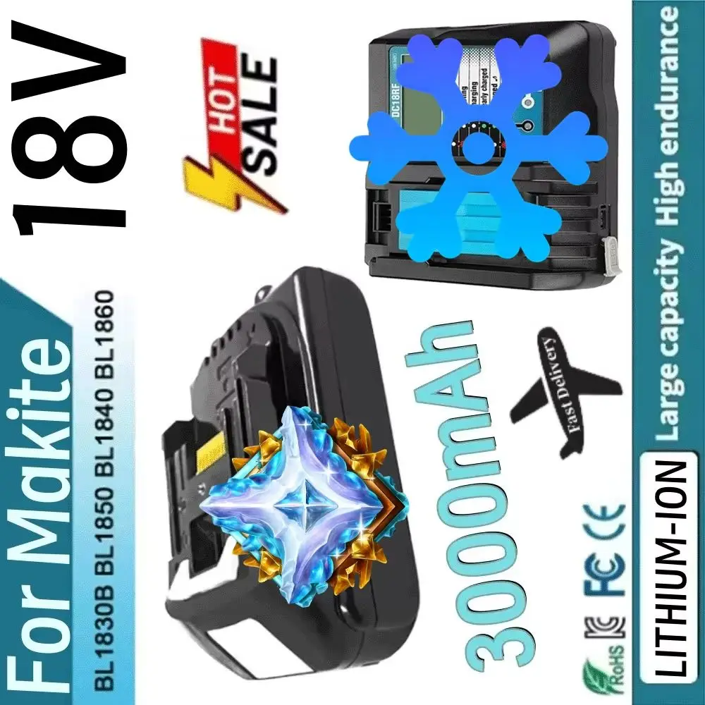 

18V 3000mAh for Makita Battery BL1840 BL1830B BL1850B BL1850 BL1860 BL1815 Replacement Lithium Battery