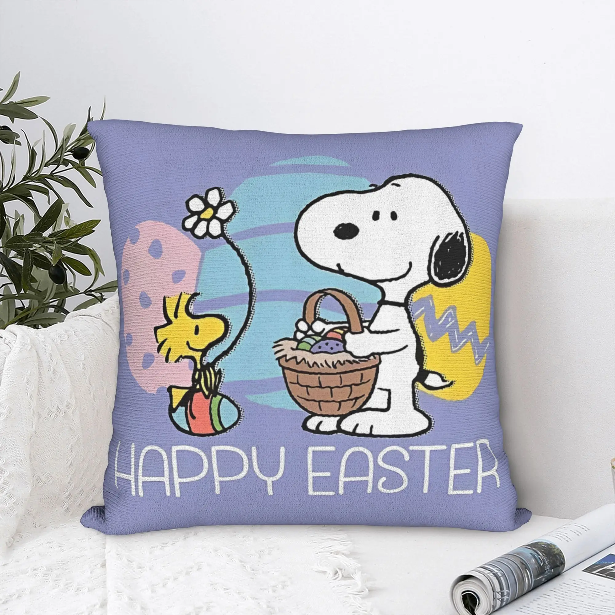 Happy Easter Eggs Snoopy Square Pillow Covers Polyester Home  Cushion Case Cool Decorative Throw Pillow Case 40*40