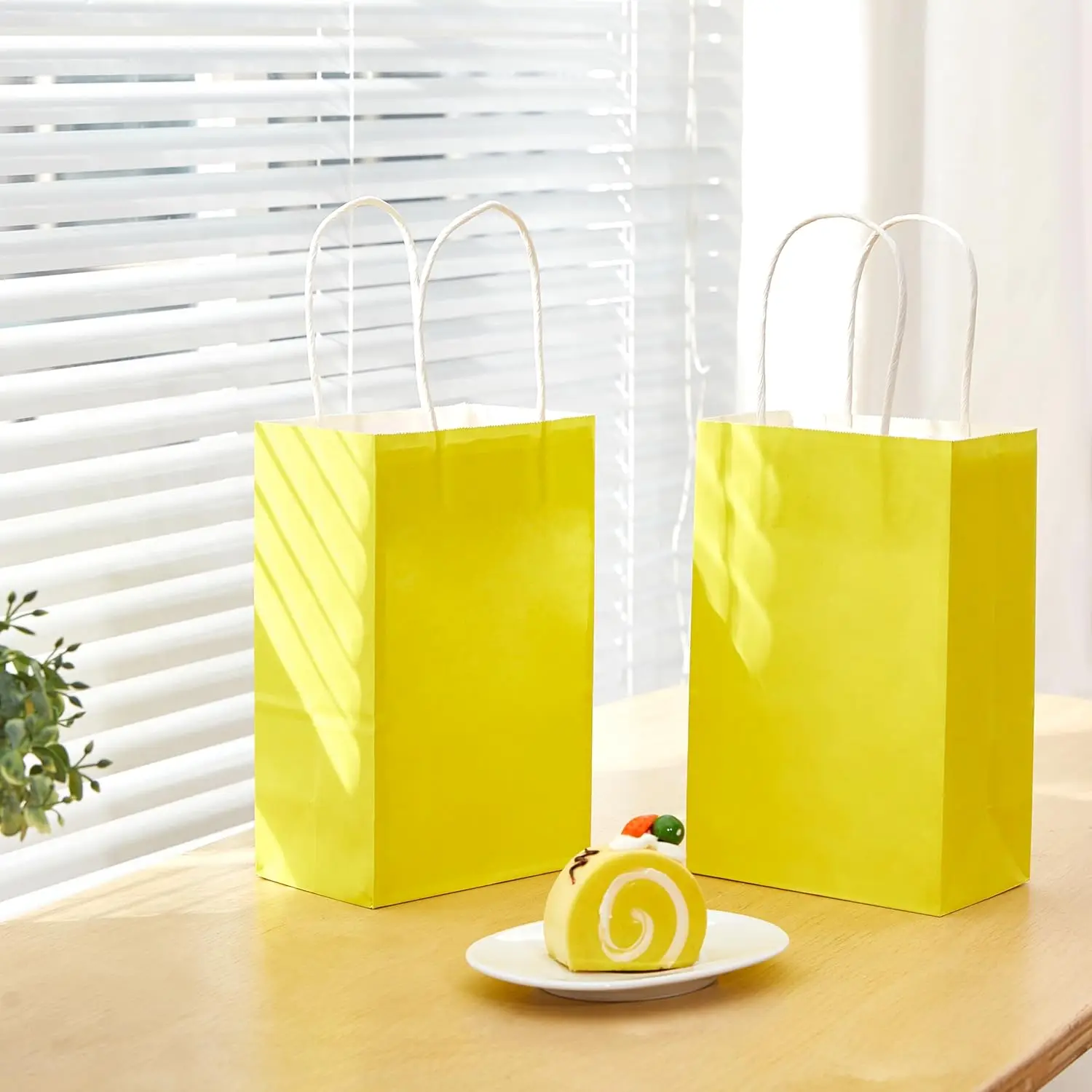 10/20/50 Pieces  Yellow Goodie Bags Small Gift Bags with Handle for Party Favor Bags