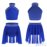 Traje de baile de Ballet lírico con diamantes de imitación brillantes para niñas, conjunto de ropa deportiva atlética para gimnasia, actuación de competición de baile
