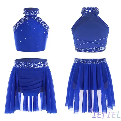 Imagen 1 del producto Traje de baile de Ballet lírico con diamantes de imitación brillantes para niñas, conjunto de ropa deportiva atlética para gimnasia, actuación de competición de baile