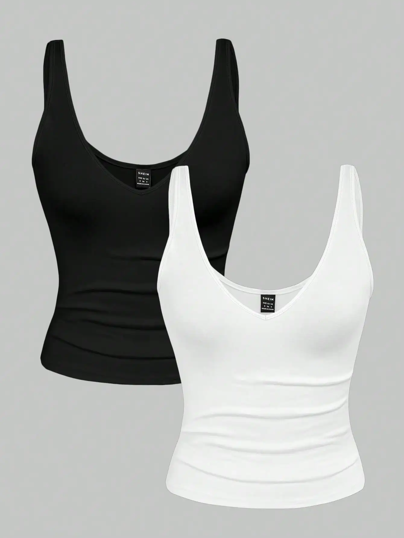 

2 шт. женских облегающих топов-майок с V-образным вырезом, однотонные черные и белые, летние укороченные майки