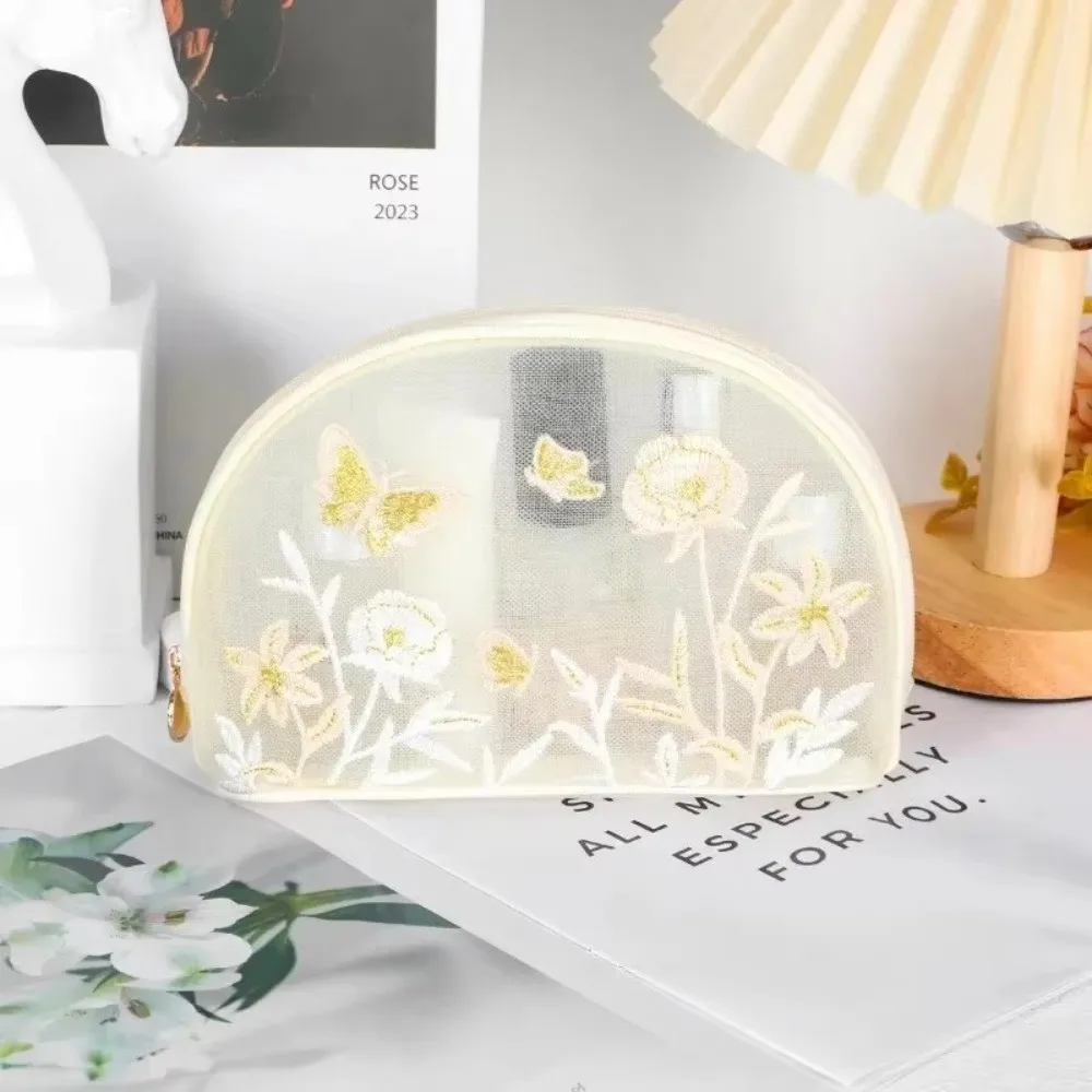 Large Capacity Toiletry Bag Embroidery Butterfly Shell Cosmetic Storage Bag Transparent Washbag Makeup Bag Storage Organizer