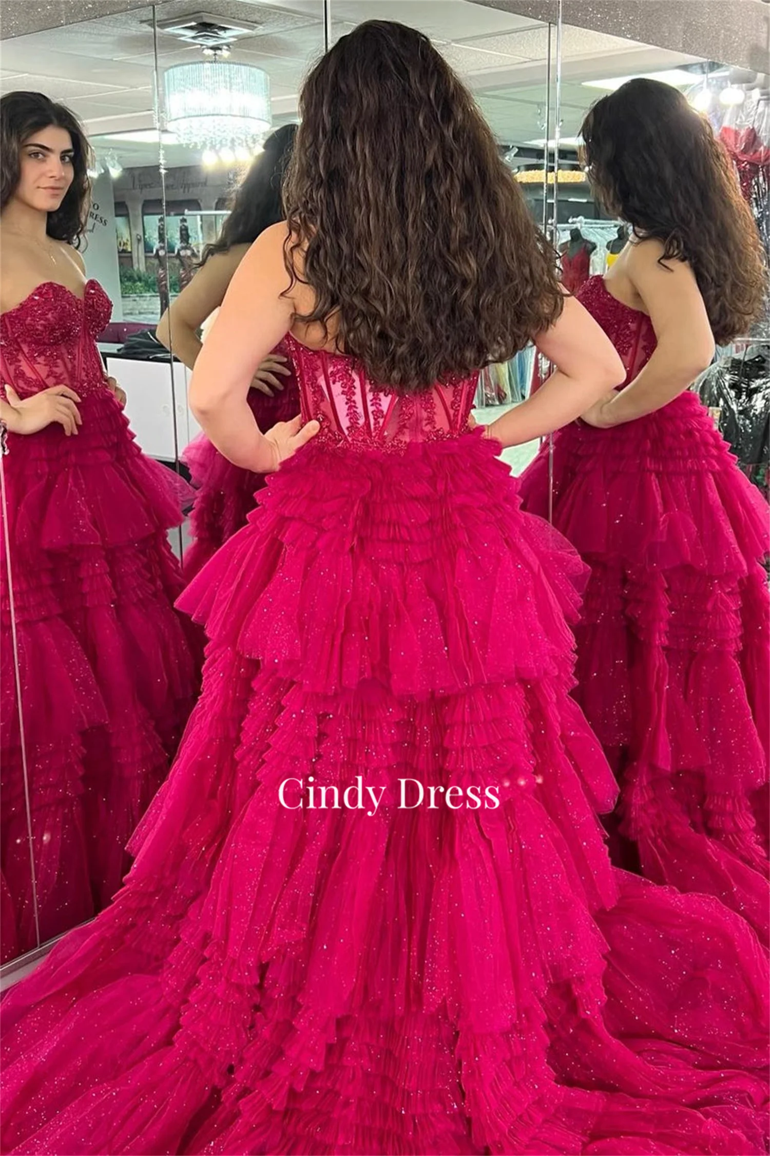 Cindy Multi-layer Rose Red Tulle Sweetheart Evening Gown Luxury Dress 2023 Dresses for Prom Women Elegant Party Female Long Chic