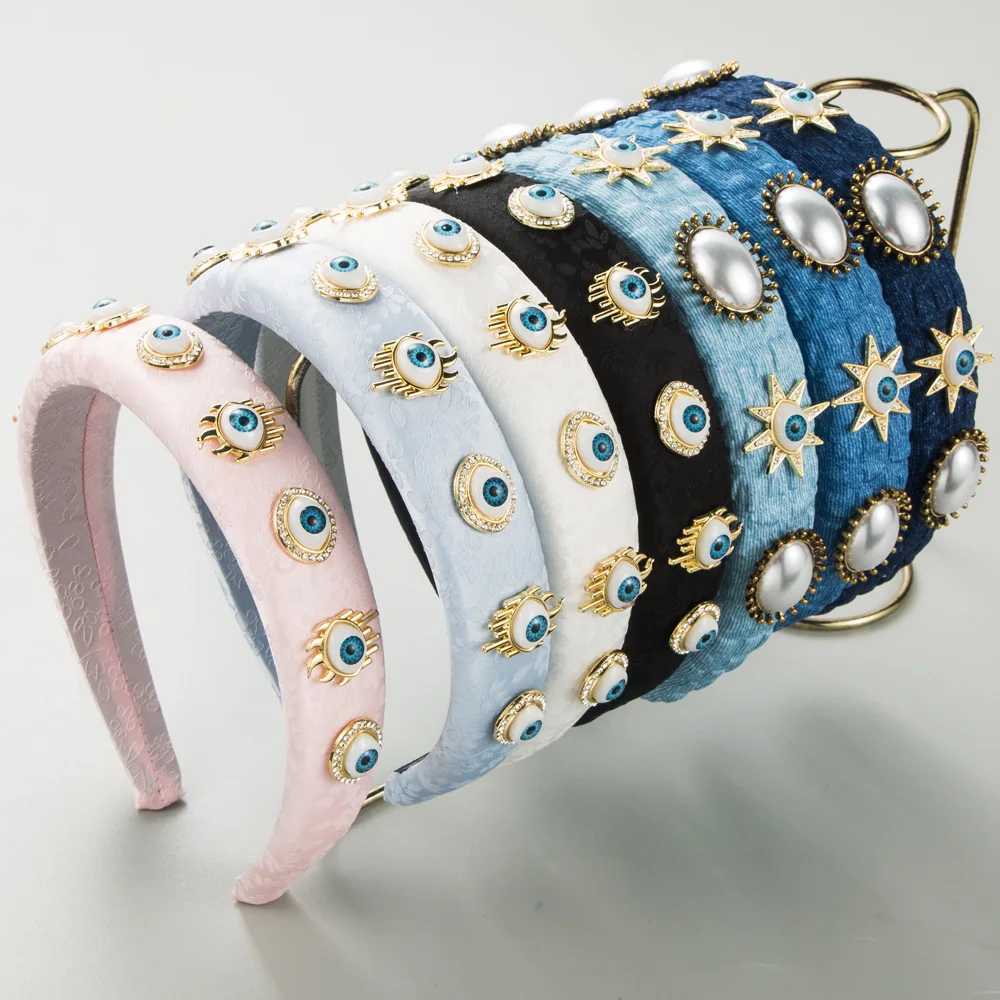 

Fashion New Devil's Eye Headband Women's Alloy Accessories Diamond Pearl Headband Trend Prom Hair Accessories
