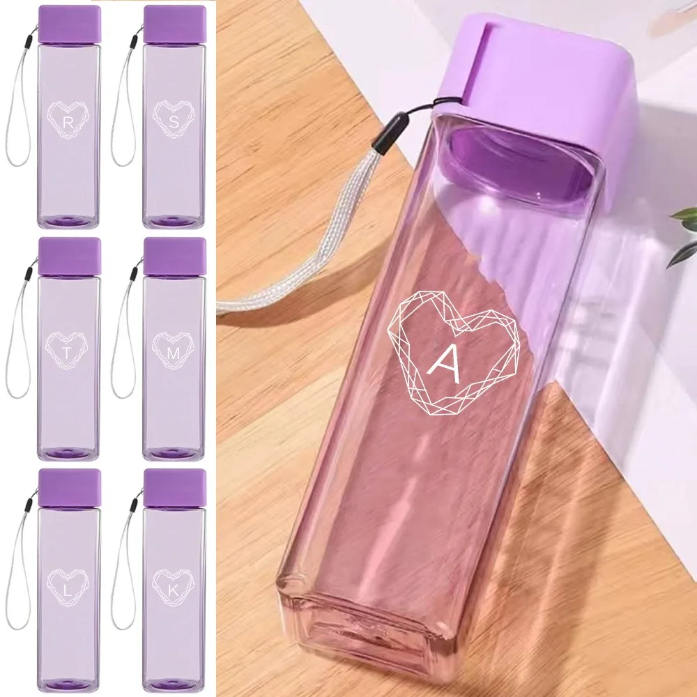 

Square Plastic Water Bottle Leakproof Portable Drinking Cup With Strap For Outdoor Sports Travel School Diamond Pattern
