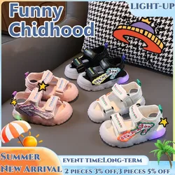 Children's Light-up Sandals,Toe Wrapped Anti-Kick Summer Beach Shoes for 1-6 Years Old,Soft Sole Cartoon for First Walker