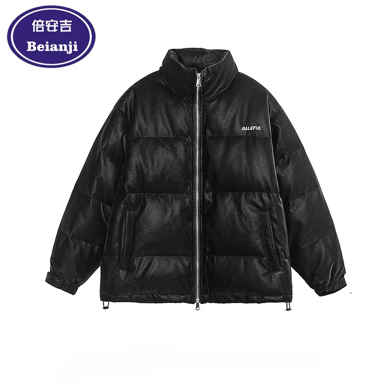 Mens black duck down jacket men's fashion brand retro crocodile winter American loose stand collar thick coat men winter jacket