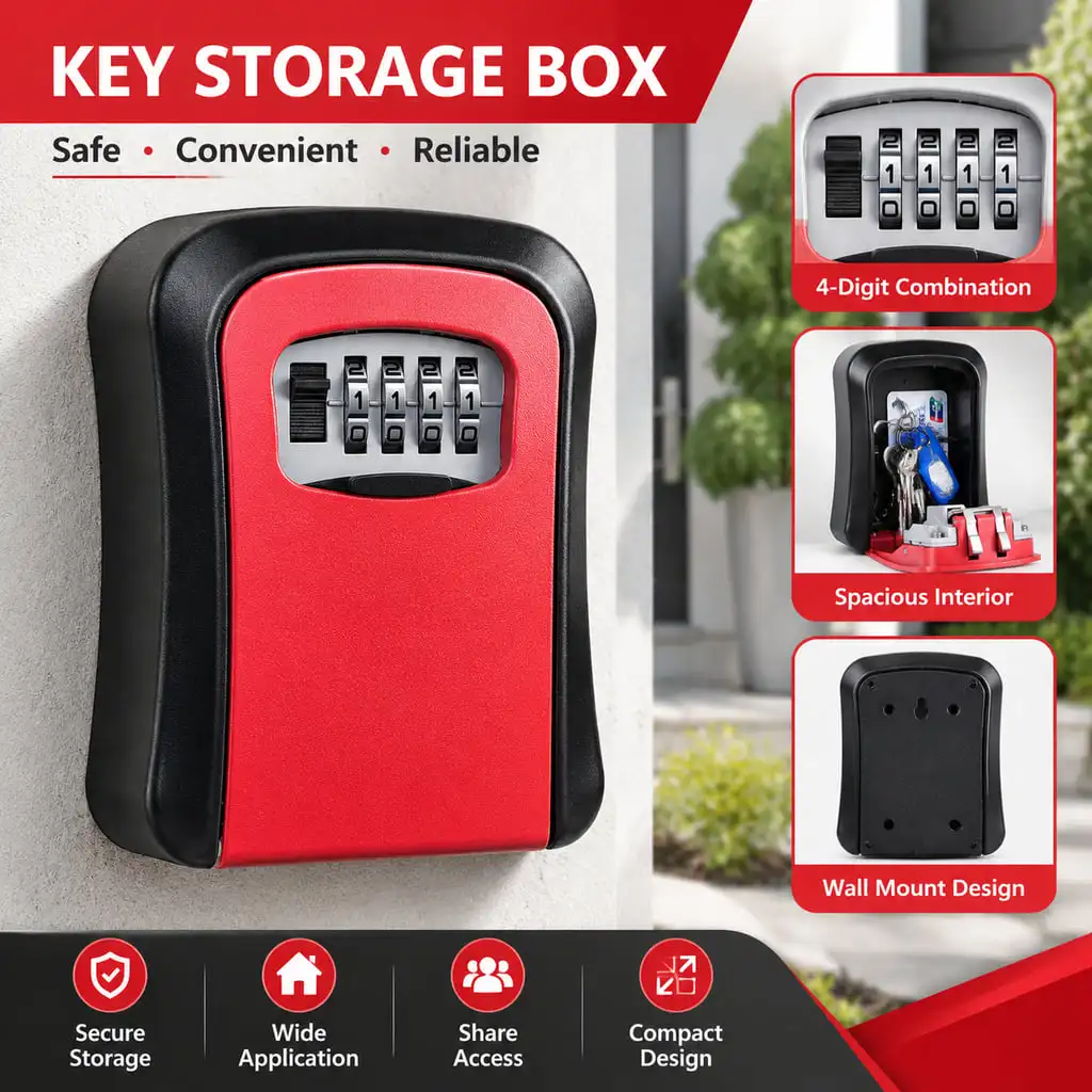 PINMOAP 1PC Outdoor Key Lock Box Combination Safe Wall Mount Storage Case For Spare Keys Home Access Security Box Supplies