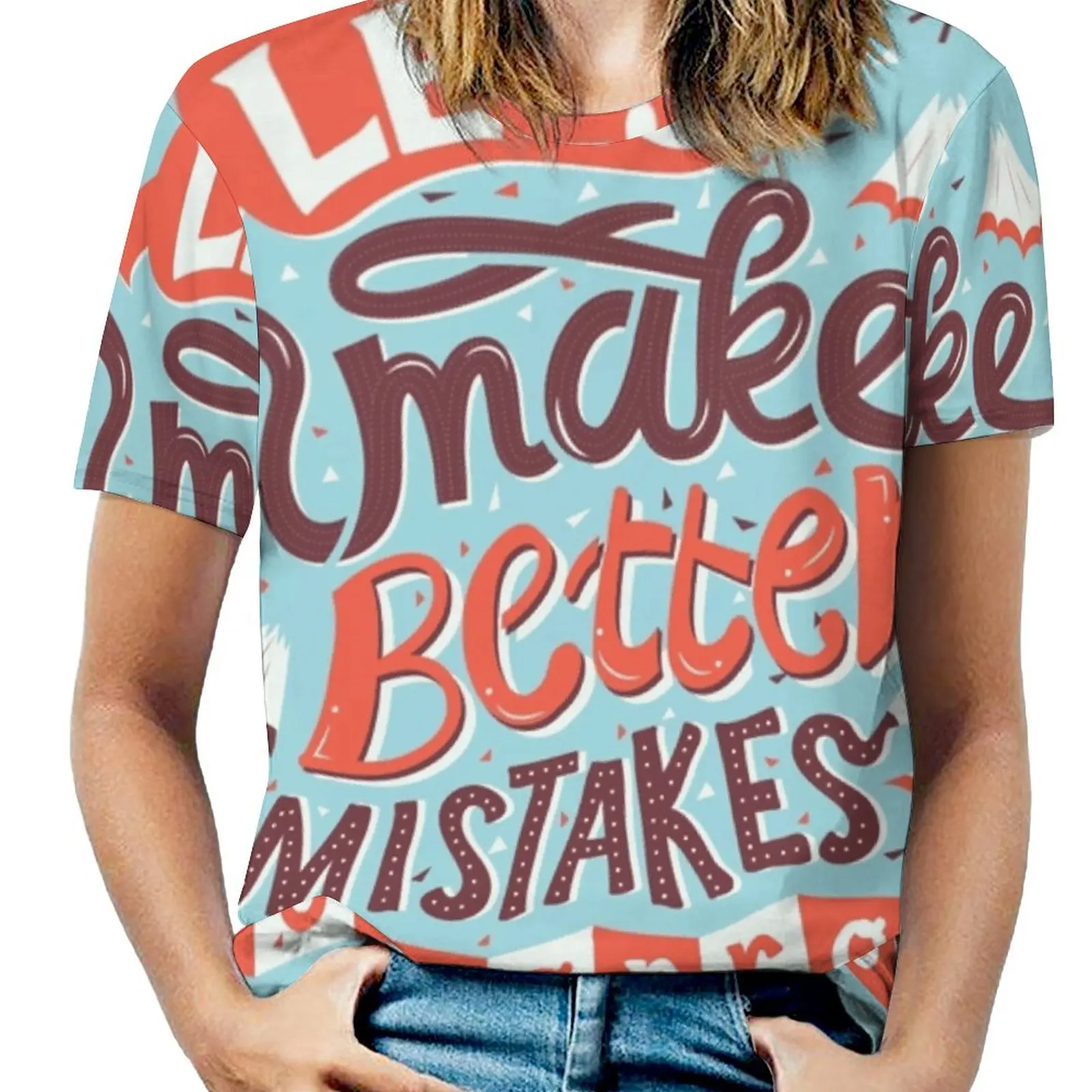 Better Mistakes Fashion Print Women Ladies Girls T-Shirt Harajuku Round Neck Short Sleeve Tops & Tees Lettering Hand Lettering