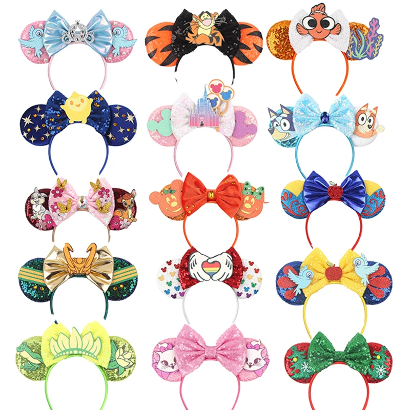 10 Stks/partij Nieuwste Mickey Mouse Oren Hoofdband Kid Adult Festival Party Pailletten Strik Haarband Haar Accessories