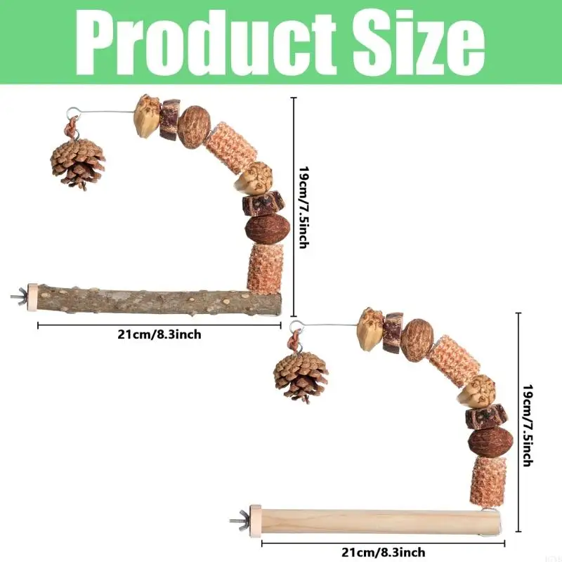 D7YB Burung Bertengger Kayu Stand Untuk Burung Induk dengan Pinecone Gelombang Gerinda Untuk Mengunyah Aman dan Cabang yang