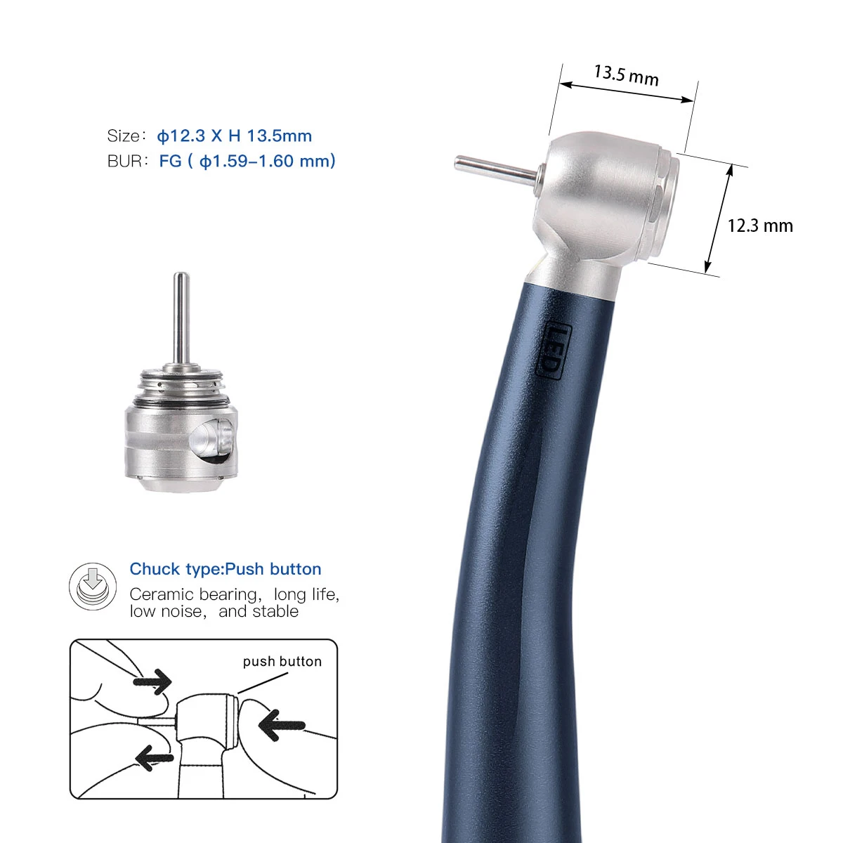 Azdent Dental LED Hochgeschwindigkeits-Handstück mit E-Generator und Schnellkupplung, Zahnmedizinprodukte, Hochrotierender Dental-LED-Stift – Detail 9
