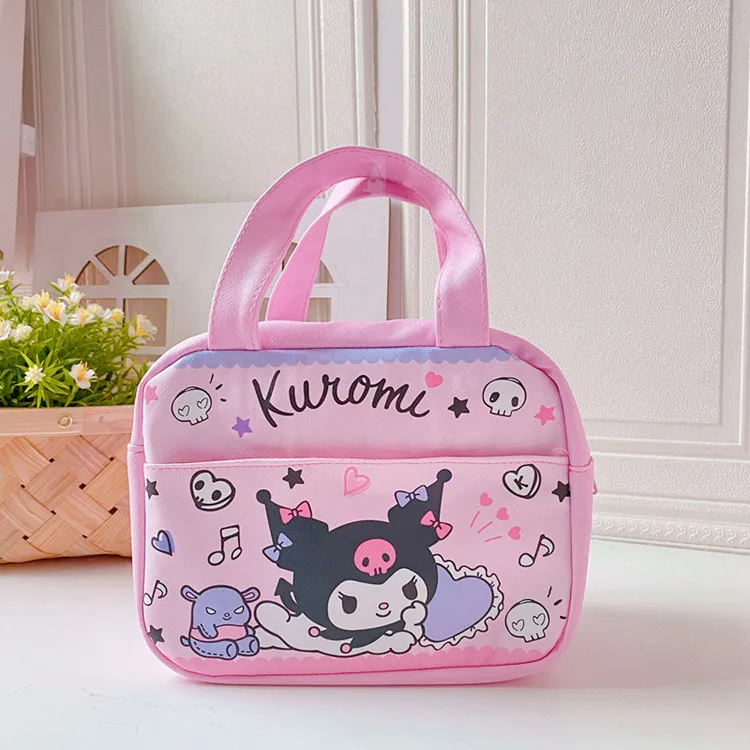 Sanrio Cartoon Thermal Lunch Bags PU Leather Portable Storage Bag Kawaii Kuromi Hello Kitty Cinnamoroll Insulation Tote Bag